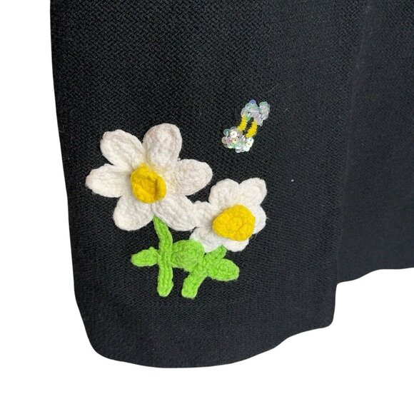 Quacker Factory Sweater Vest Daisy Bees Hooded Zip Up Embellished Embroidered Lg - Picture 5 of 11